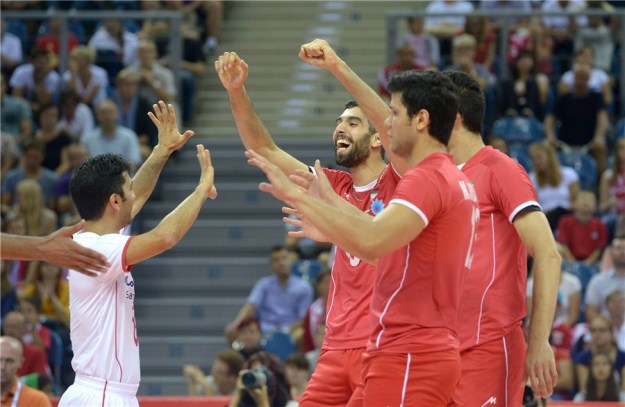 FIVB Volleyball World Championships - Iranian Players celebrating important win