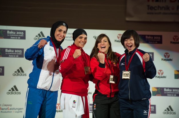 2014 Karate World Championship - Female Kumite 68kg - Podium - Egypt, Iran (Silver), Spain, Japan