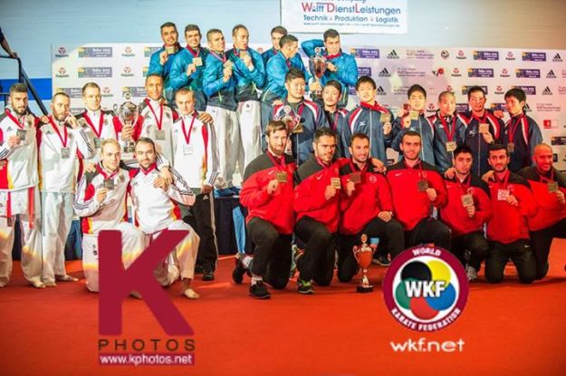 2014 Karate World Championship - Team Men Kumite - Podium - Iran (Gold), Germany, Turkey, Japan